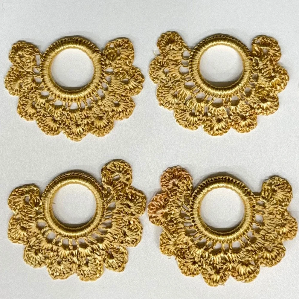 8pc Gold Crochet Lace Appliques Fan Scalloped Metallic Trim Craft Embellishments